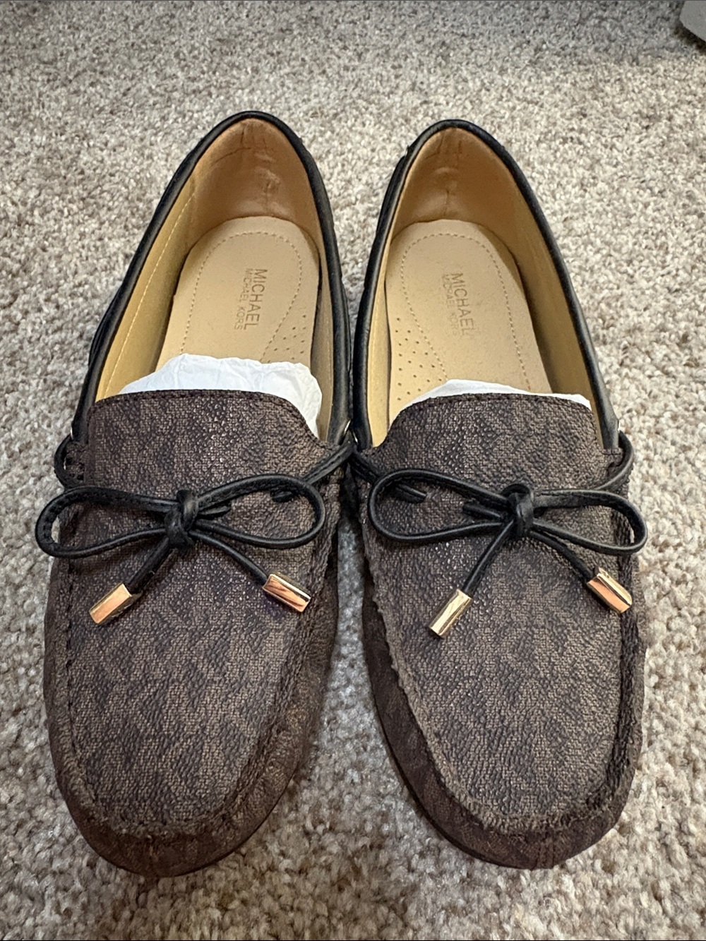 MICHAEL Michael Kors Brown Leather-Trim Moccasin Loafers size 7 never worn